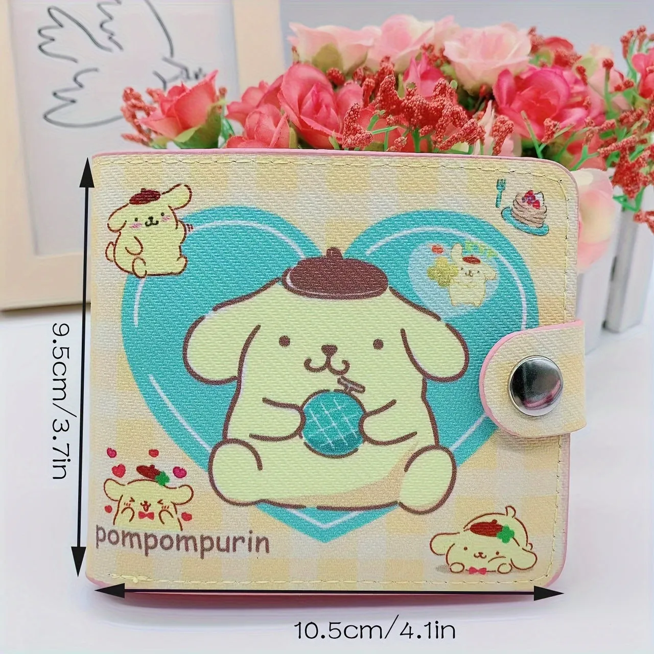 1pc Sanrio Kawaii Bi-Fold PU Leather Cartoon Wallet with Buckle Closure, Polyester Lining, Slip Pocket, and Foldable Design