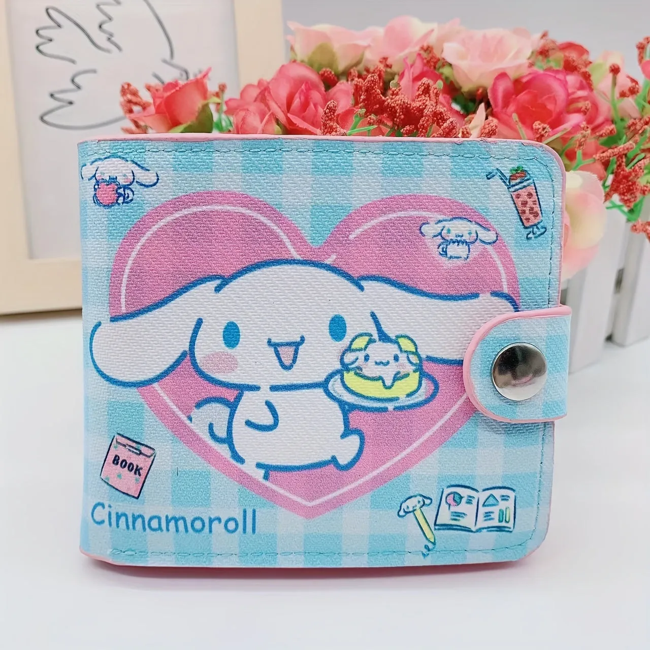 1pc Sanrio Kawaii Bi-Fold PU Leather Cartoon Wallet with Buckle Closure, Polyester Lining, Slip Pocket, and Foldable Design