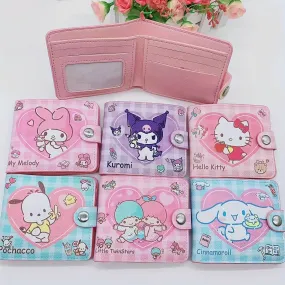 1pc Sanrio Kawaii Bi-Fold PU Leather Cartoon Wallet with Buckle Closure, Polyester Lining, Slip Pocket, and Foldable Design