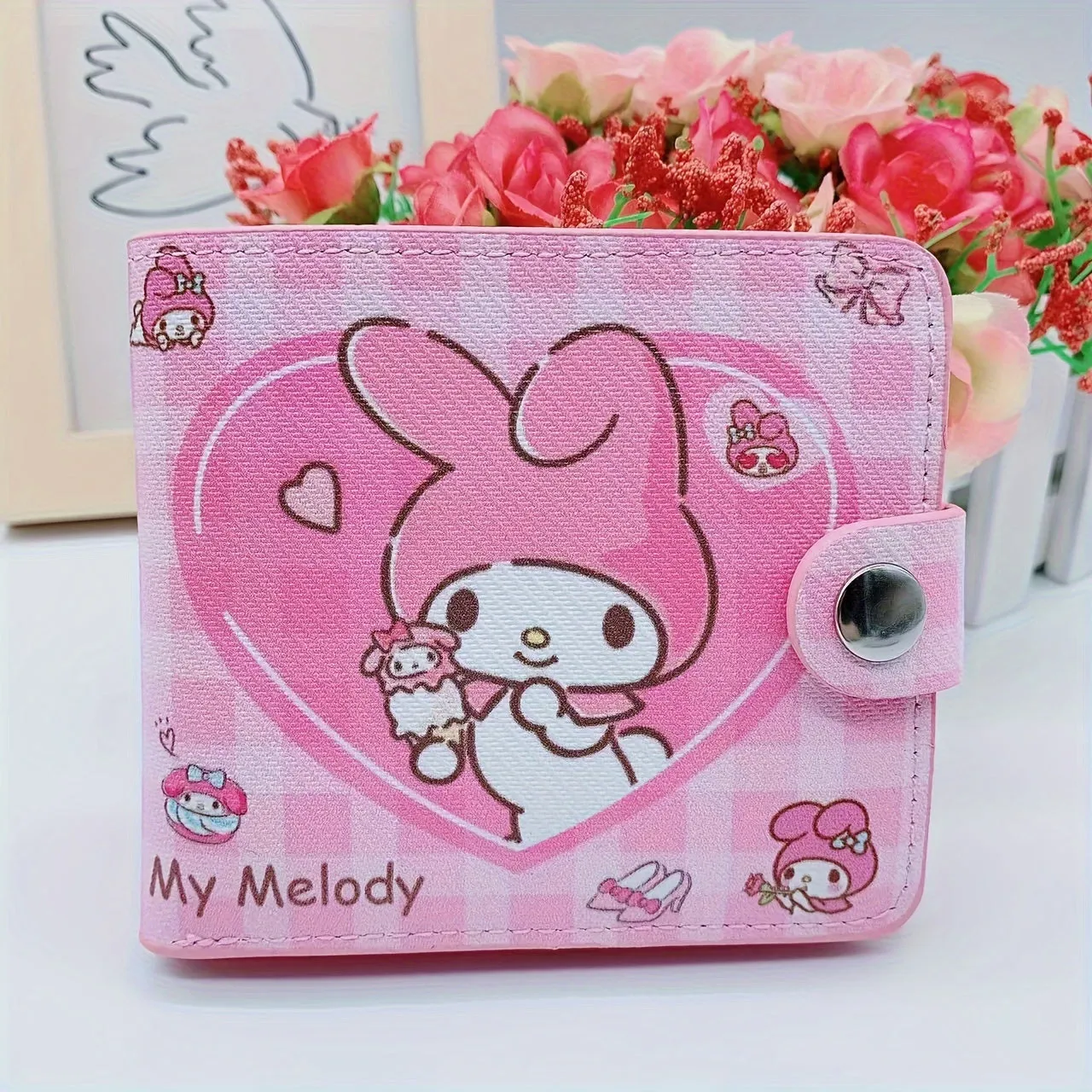 1pc Sanrio Kawaii Bi-Fold PU Leather Cartoon Wallet with Buckle Closure, Polyester Lining, Slip Pocket, and Foldable Design
