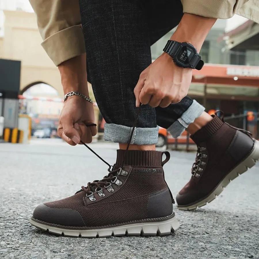 BootLux - Heren Lichtgewicht Wandelschoenen met Ademende Gebreide Enkel, Outdoor Casual Schoenen