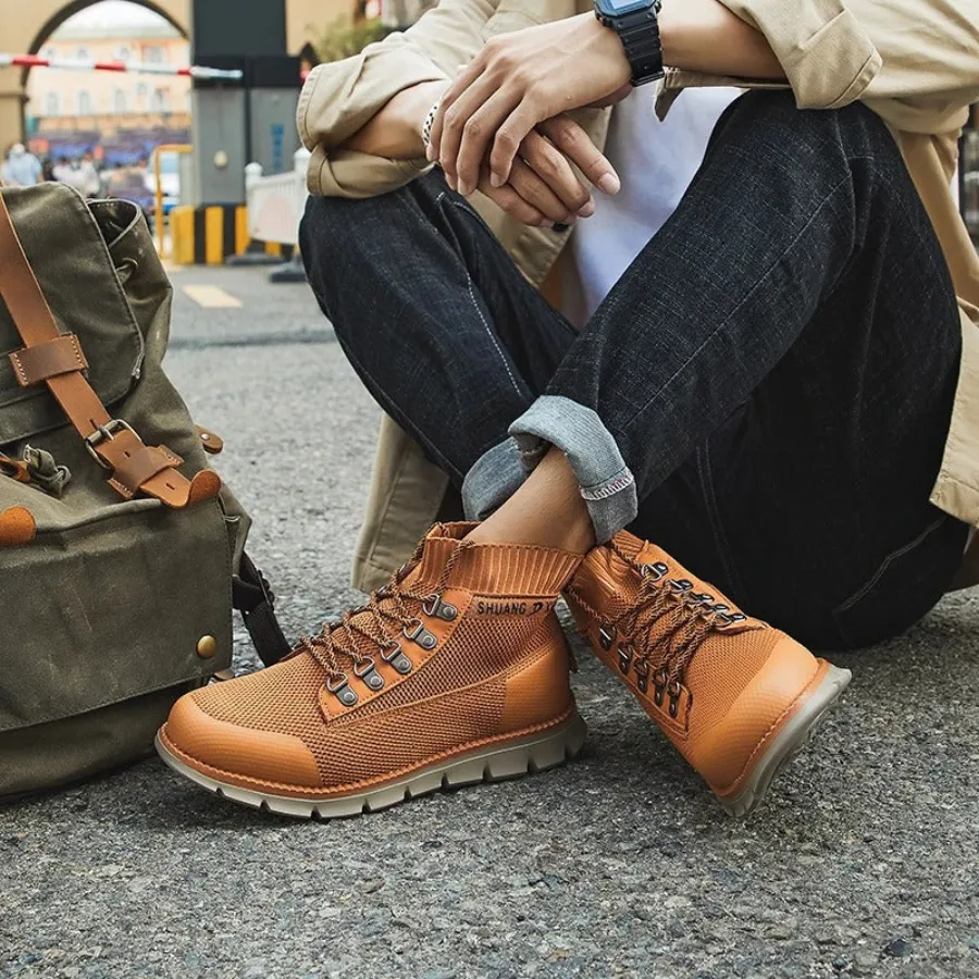 BootLux - Heren Lichtgewicht Wandelschoenen met Ademende Gebreide Enkel, Outdoor Casual Schoenen