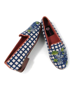 By Paige Needlepoint Loafers Floral Collection Blue Hydrangea | Designs by Lillie