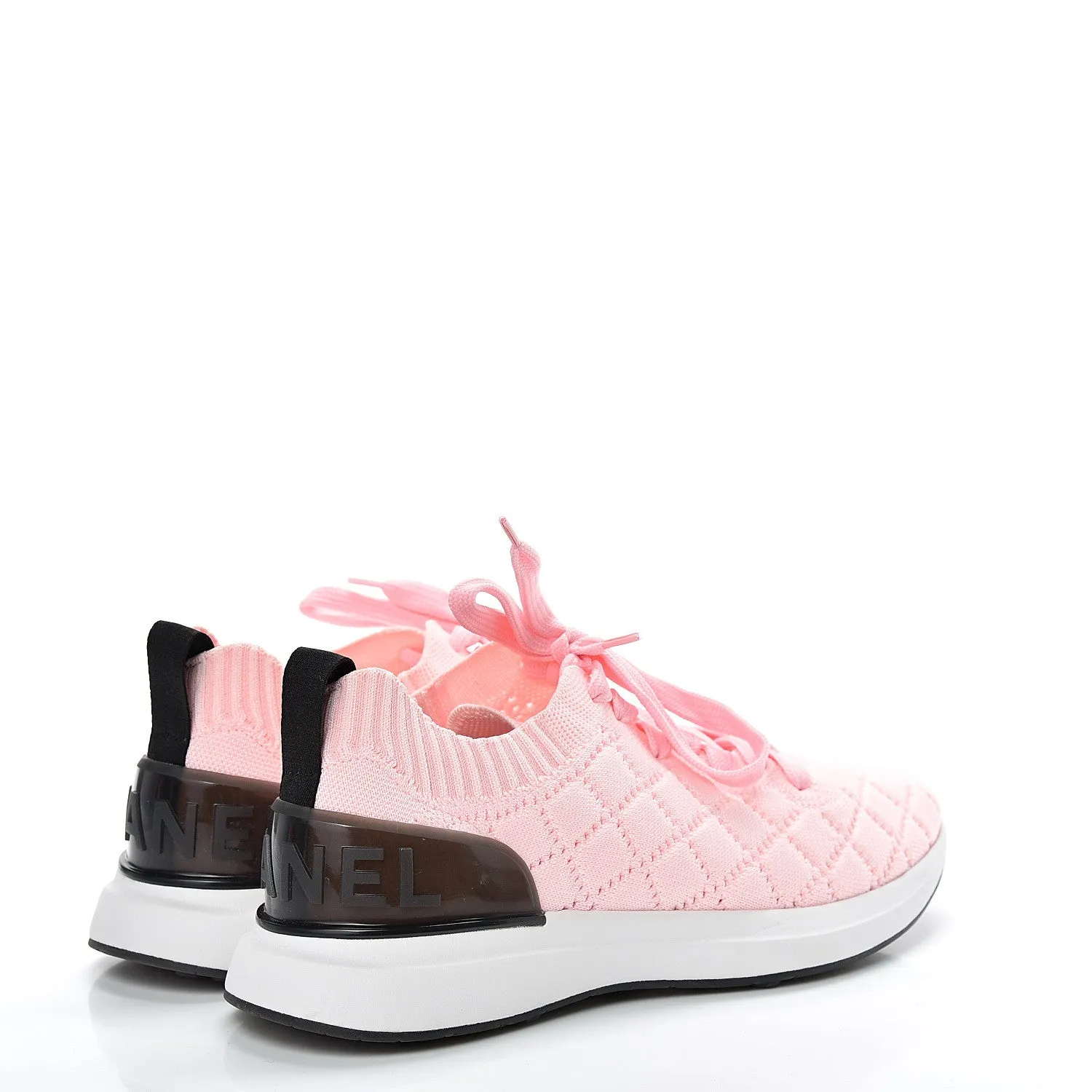 CHANEL PINK KNIT FABRIC CC LOW TOP SNEAKERS