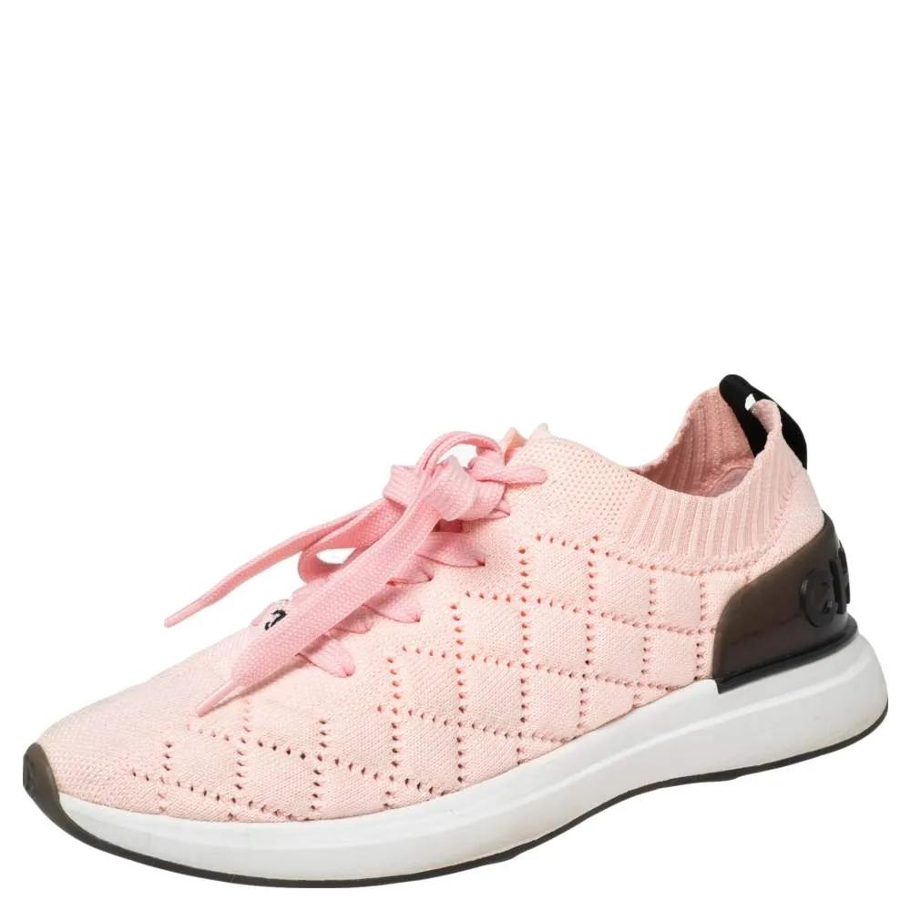 CHANEL PINK KNIT FABRIC CC LOW TOP SNEAKERS