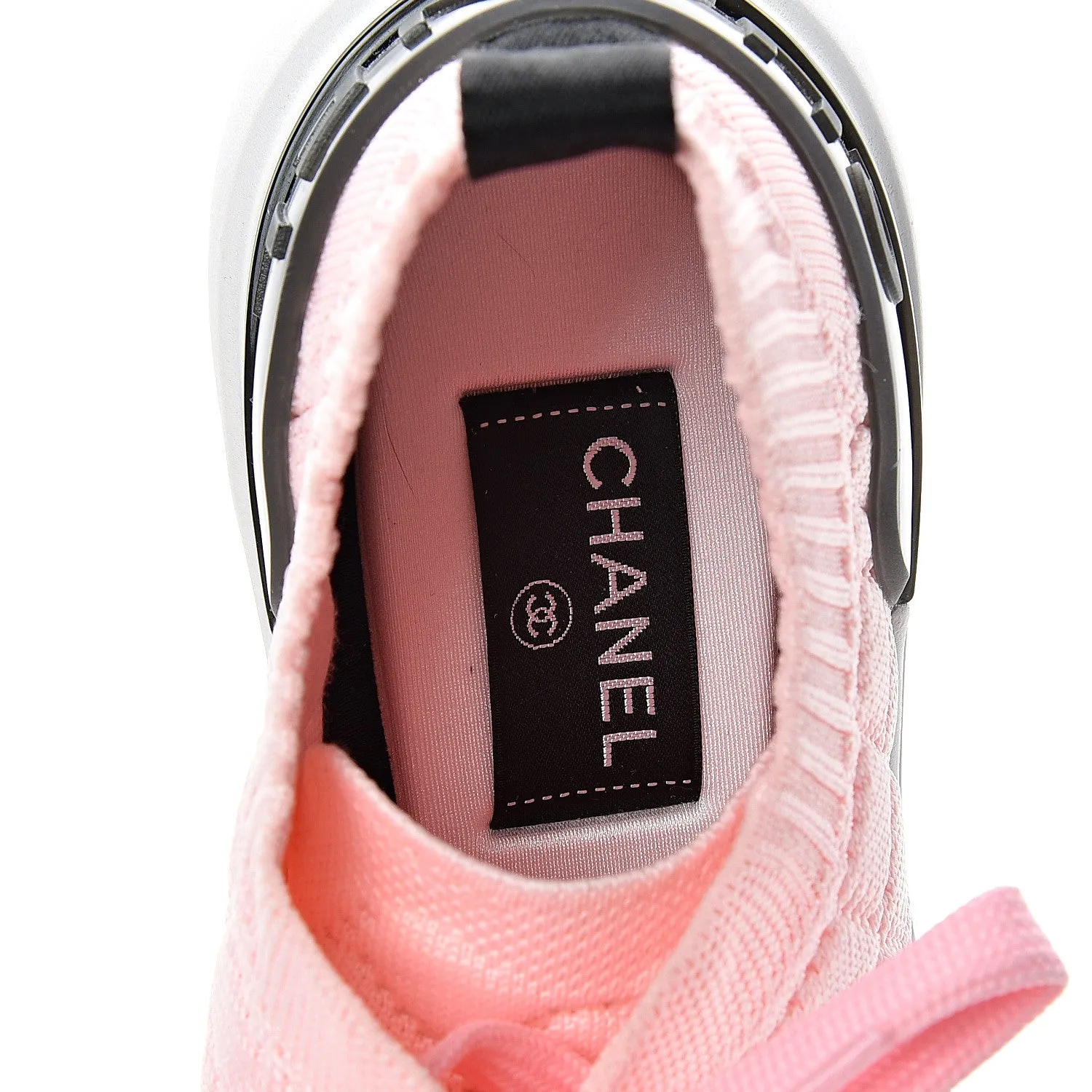 CHANEL PINK KNIT FABRIC CC LOW TOP SNEAKERS