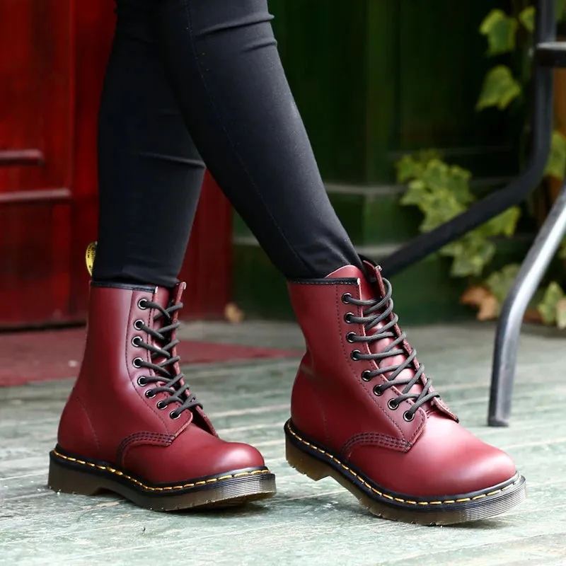 Classy Shiny Cherry red and black High heel maroon lace up boots