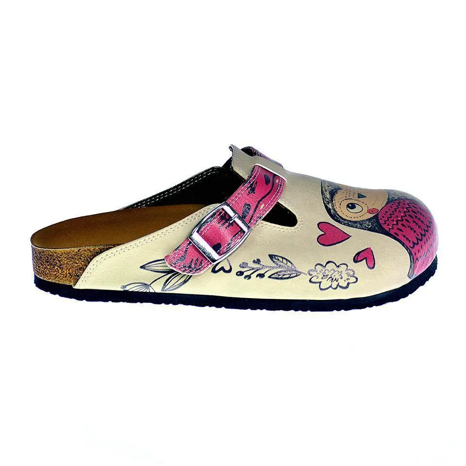 Cream & Pink Love Owls Clogs CAL316
