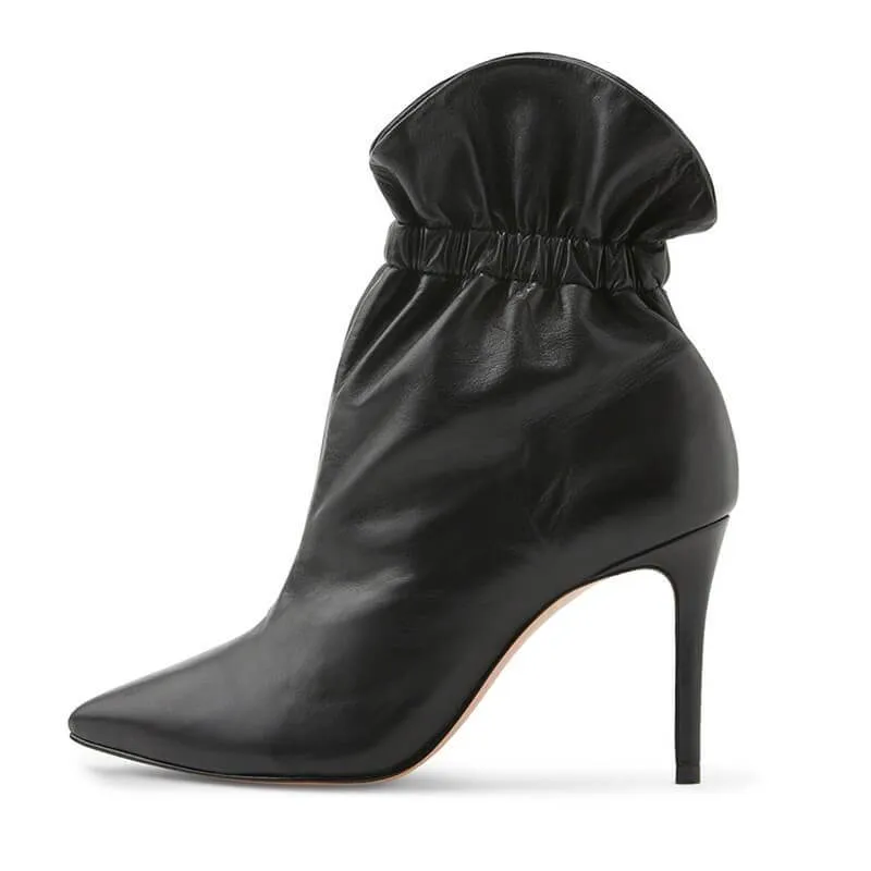 Fashion PU Plian Point Toe High Heel Ankle Boots