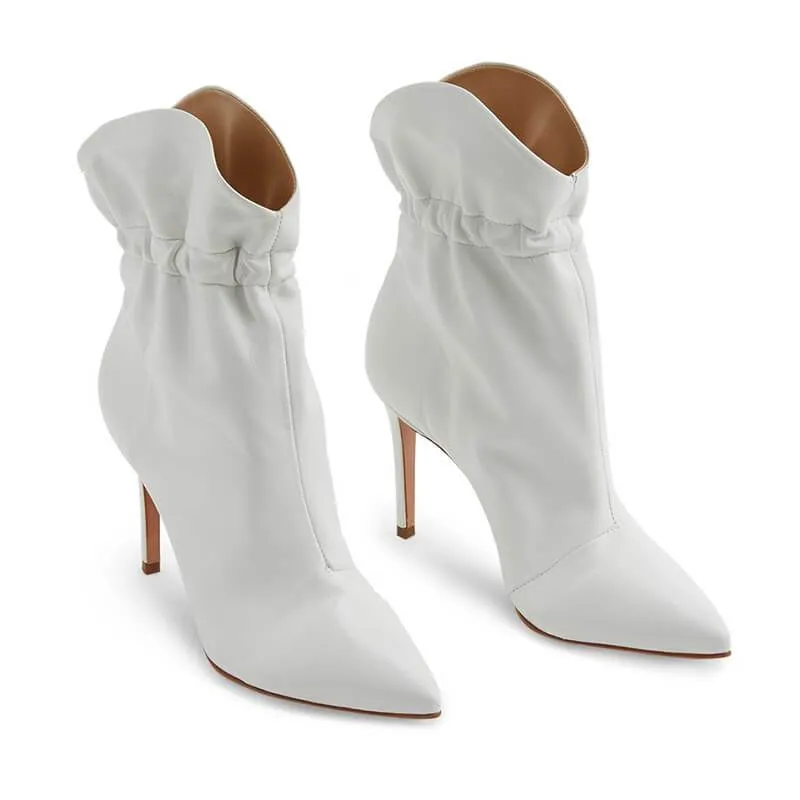 Fashion PU Plian Point Toe High Heel Ankle Boots