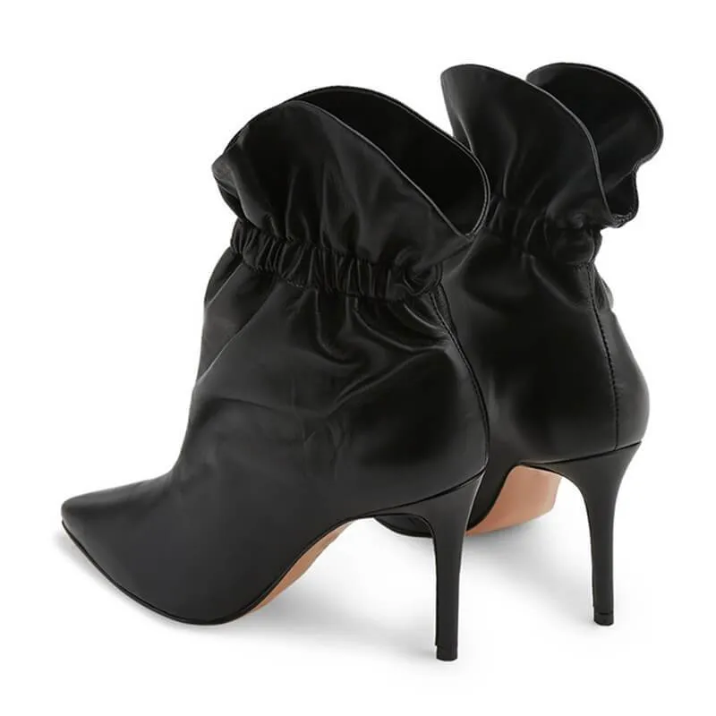 Fashion PU Plian Point Toe High Heel Ankle Boots