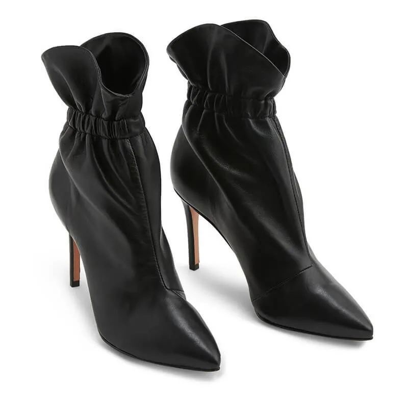 Fashion PU Plian Point Toe High Heel Ankle Boots