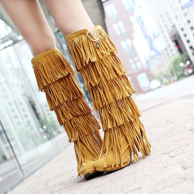 High Quality Multi-Layered Tassels Winter High Heels High Boots