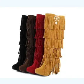 High Quality Multi-Layered Tassels Winter High Heels High Boots