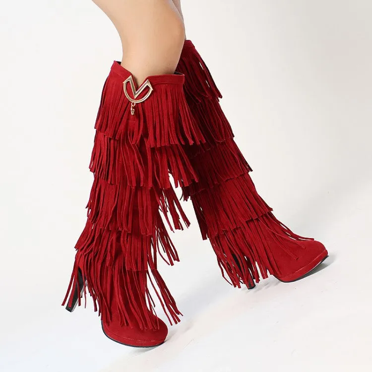High Quality Multi-Layered Tassels Winter High Heels High Boots