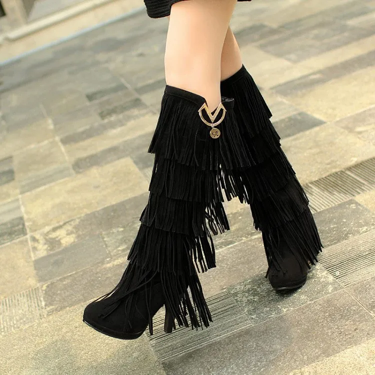 High Quality Multi-Layered Tassels Winter High Heels High Boots