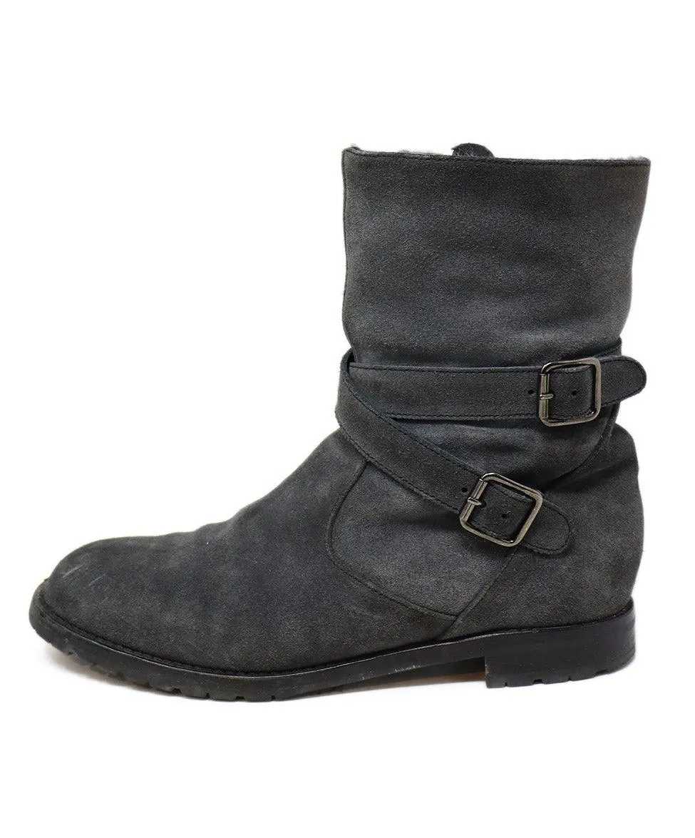 Manolo Blahnik Grey Suede & Shearling Boots sz 9