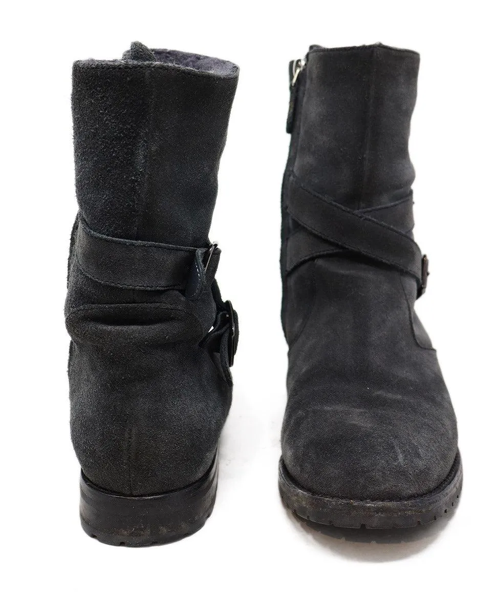 Manolo Blahnik Grey Suede & Shearling Boots sz 9