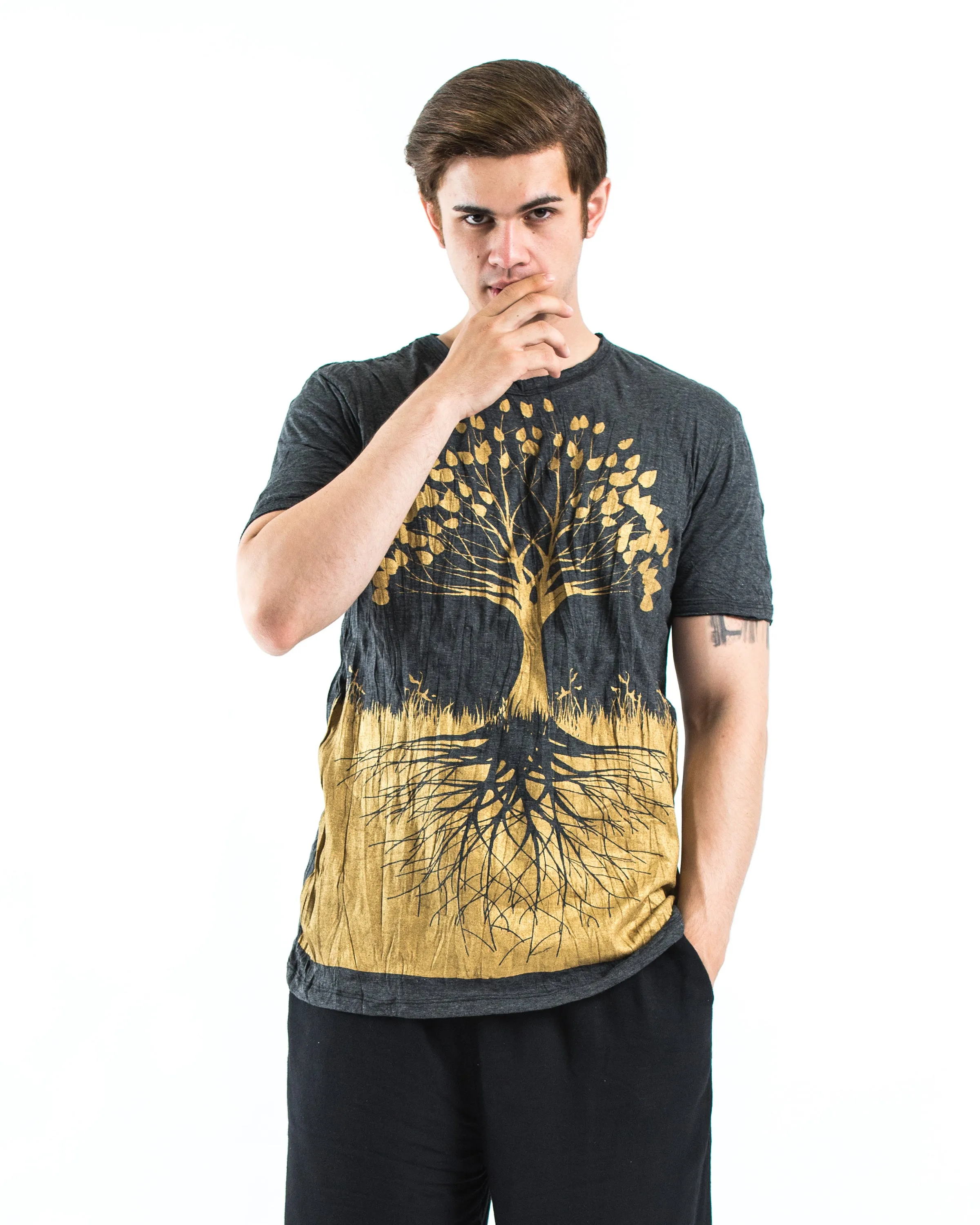 Mens Tree of Life T-Shirt in Gold on Black