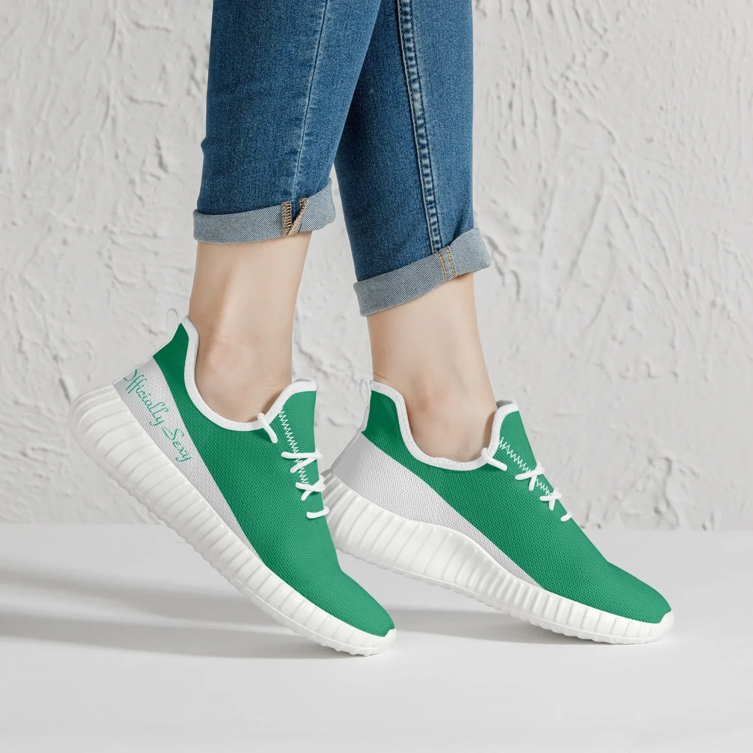 Officially Sexy Mint & White Laser Mesh Knit Sneakers - With White or Black Sole