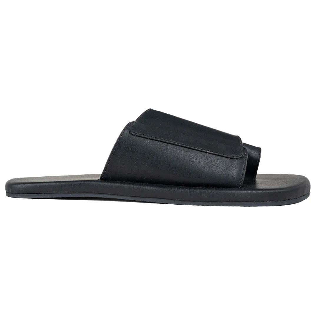 Paaduks Iru Cloak Black Vegan Leather Slides for Men