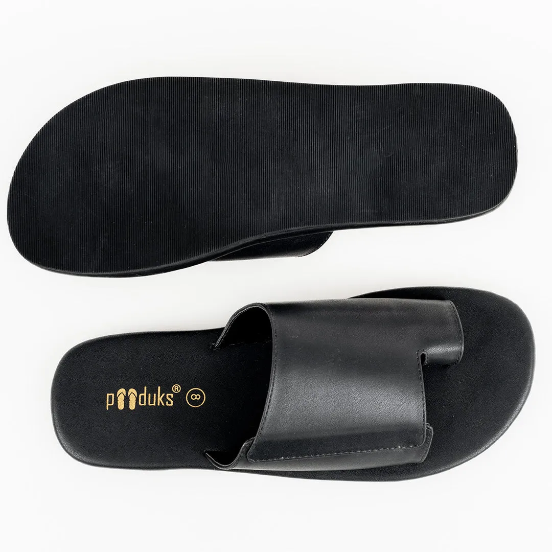 Paaduks Iru Cloak Black Vegan Leather Slides for Men