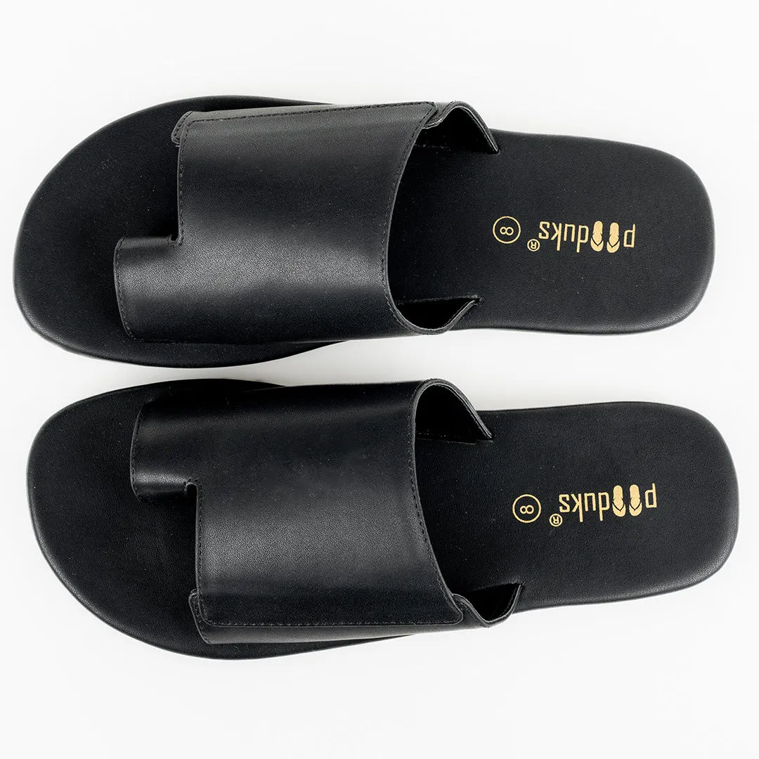 Paaduks Iru Cloak Black Vegan Leather Slides for Men