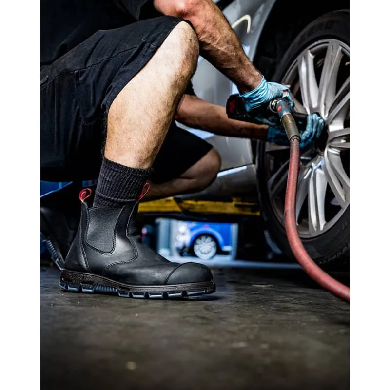 Redback Bobcat CSA Safety Pull On Boot in Tussock ,Black, Claret