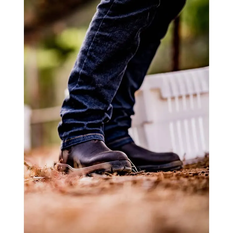 Redback Bobcat CSA Safety Pull On Boot in Tussock ,Black, Claret