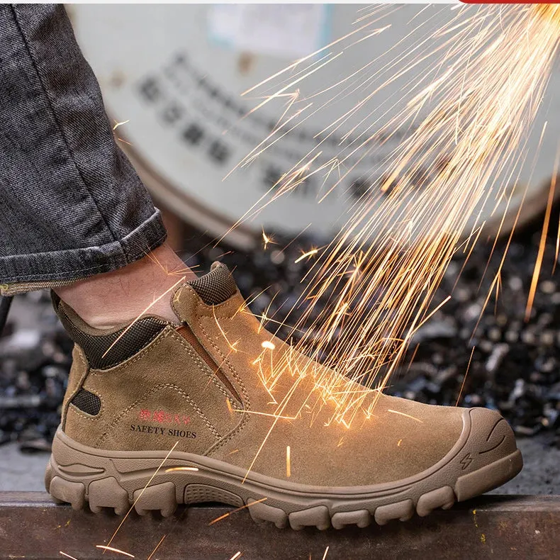 Slip On Men Boots Comfortable Work Shoes Safety Shoes With Steel Toe Cap Anti-smash Sneakers Puncture-Proof Indestructible Shoes