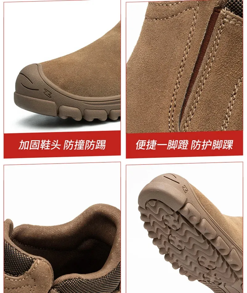 Slip On Men Boots Comfortable Work Shoes Safety Shoes With Steel Toe Cap Anti-smash Sneakers Puncture-Proof Indestructible Shoes