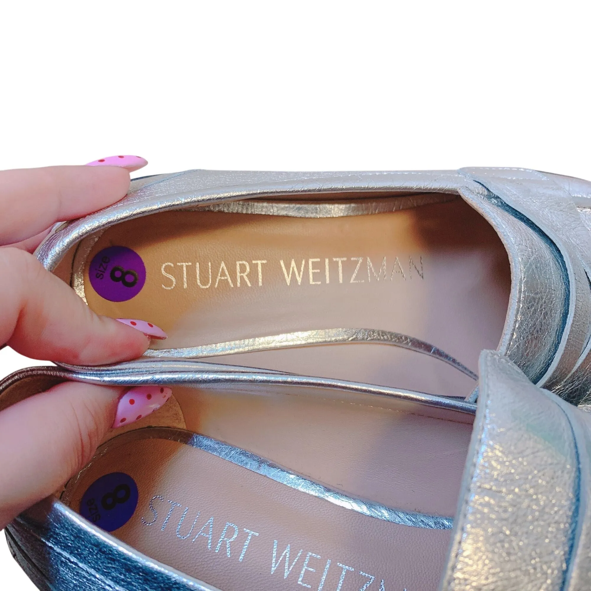 Stuart Weitzman Metallic Silver Leather Loafers 8