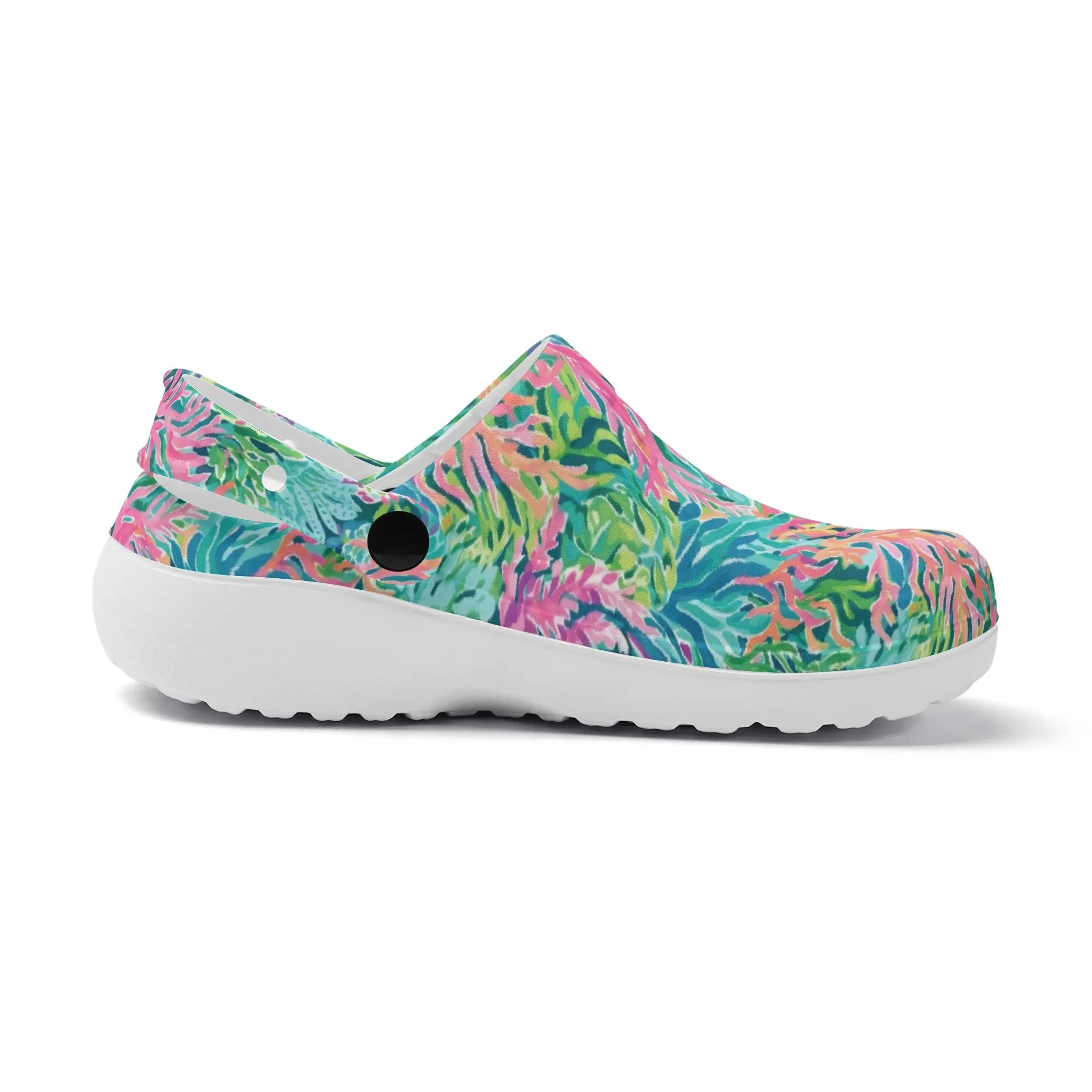 Submerged Spectrum: Vibrant Watercolor Depiction of Underwater Coral Casual Lightweight Slip On Nurse Style Clogs