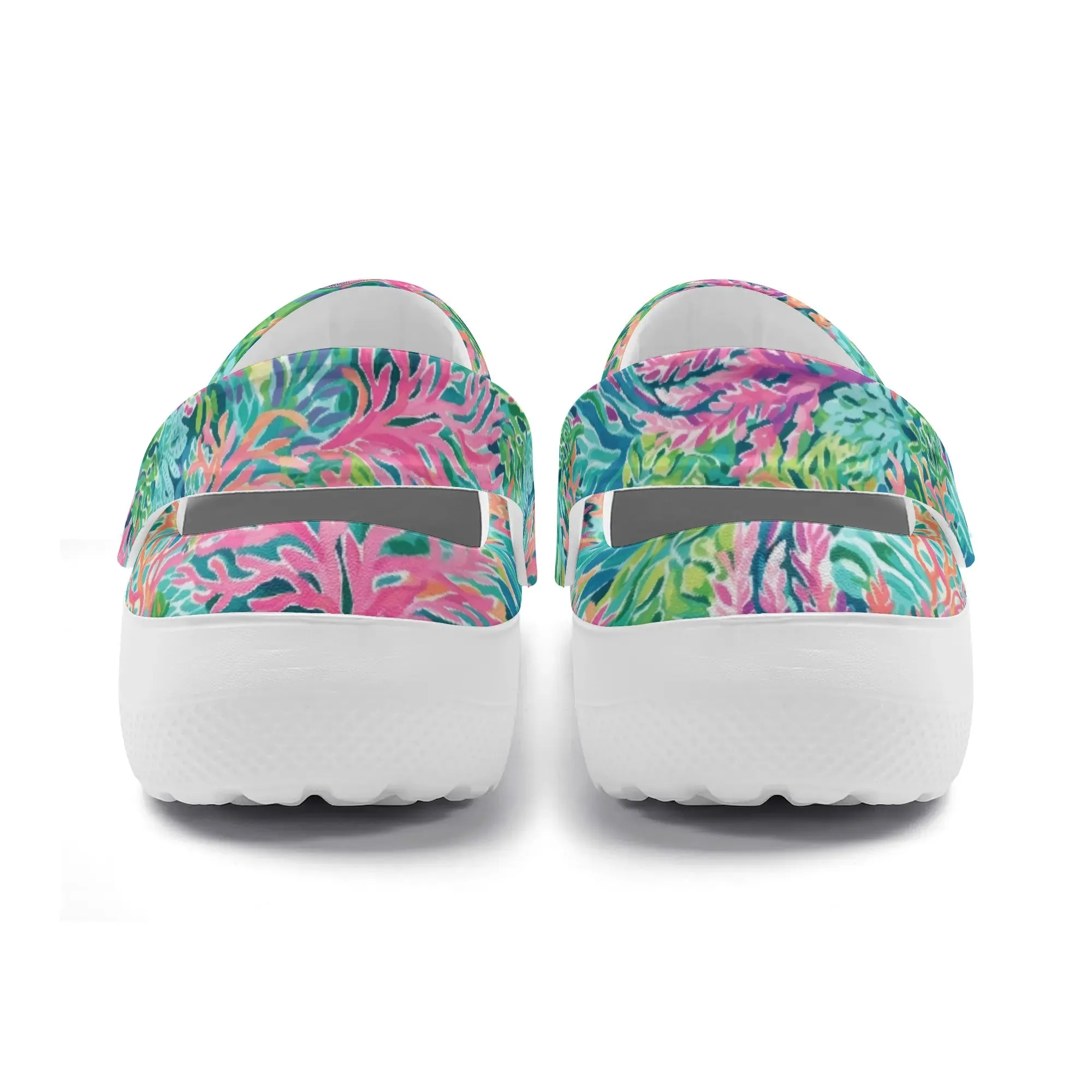 Submerged Spectrum: Vibrant Watercolor Depiction of Underwater Coral Casual Lightweight Slip On Nurse Style Clogs