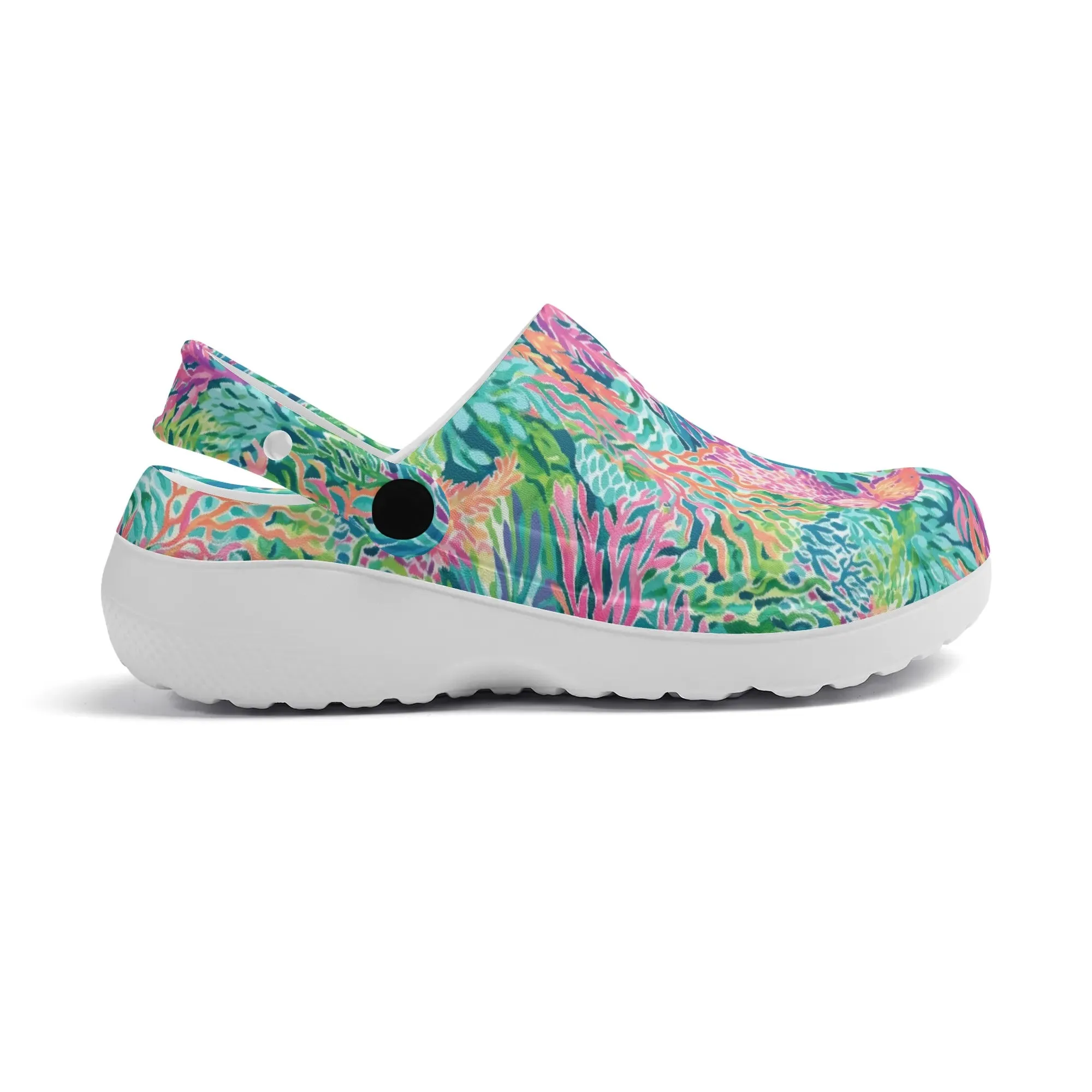Submerged Spectrum: Vibrant Watercolor Depiction of Underwater Coral Casual Lightweight Slip On Nurse Style Clogs