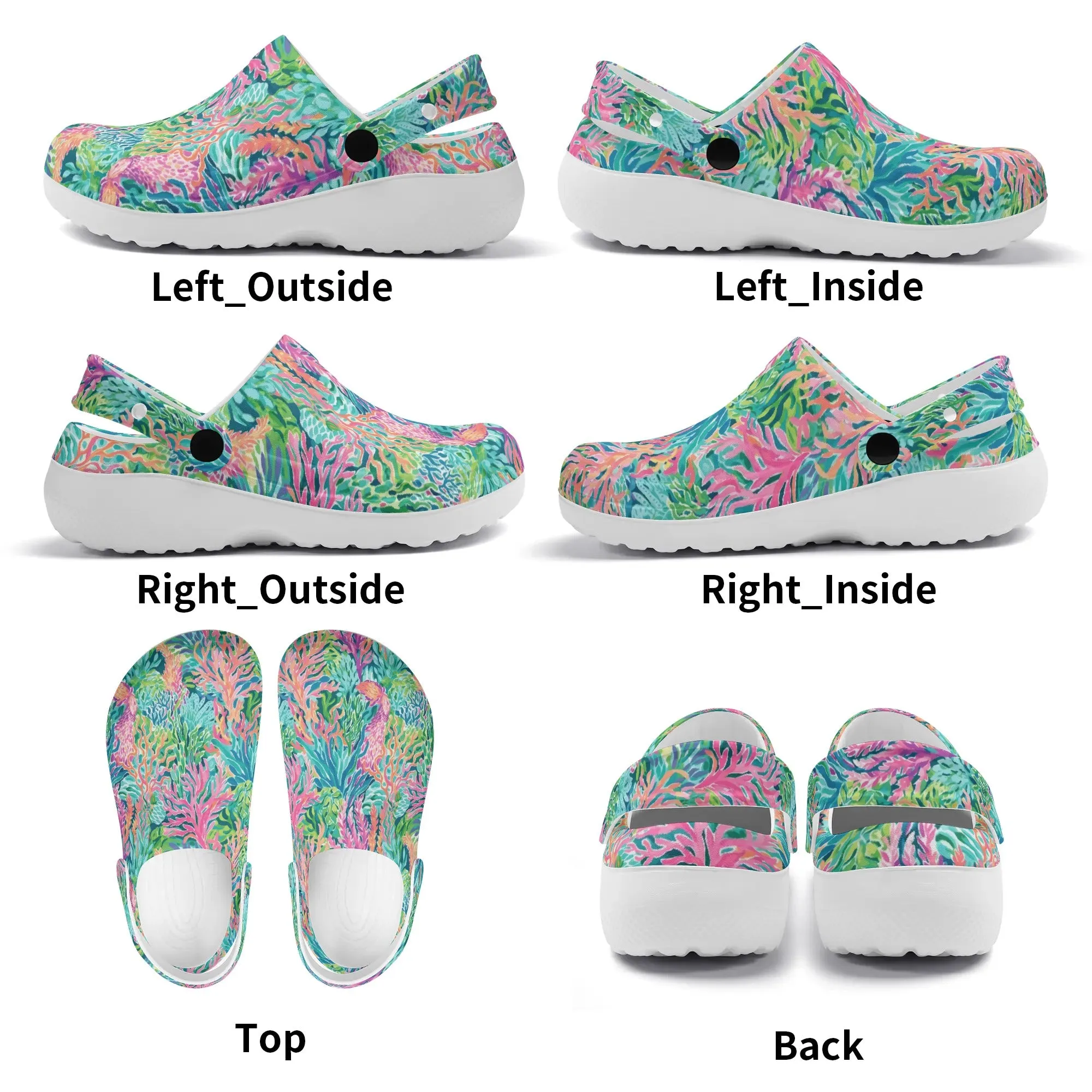 Submerged Spectrum: Vibrant Watercolor Depiction of Underwater Coral Casual Lightweight Slip On Nurse Style Clogs