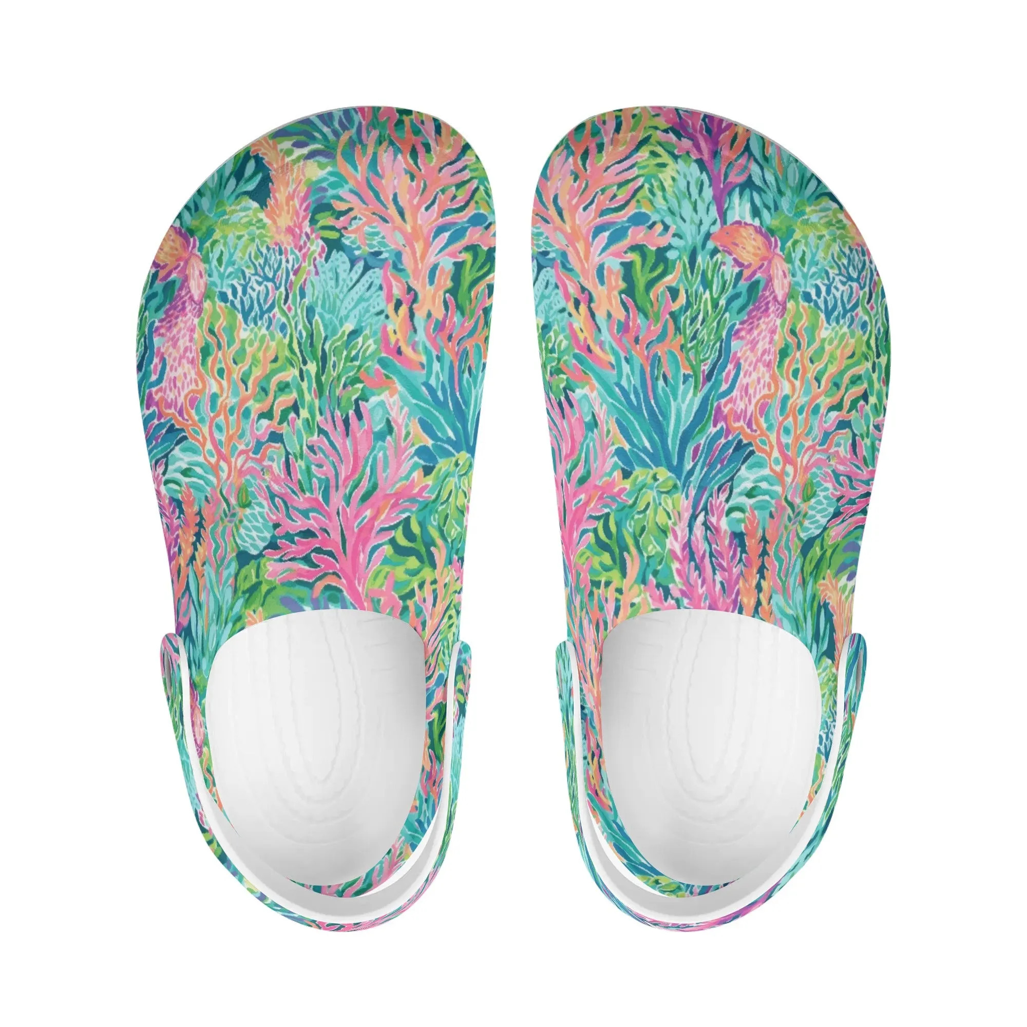 Submerged Spectrum: Vibrant Watercolor Depiction of Underwater Coral Casual Lightweight Slip On Nurse Style Clogs