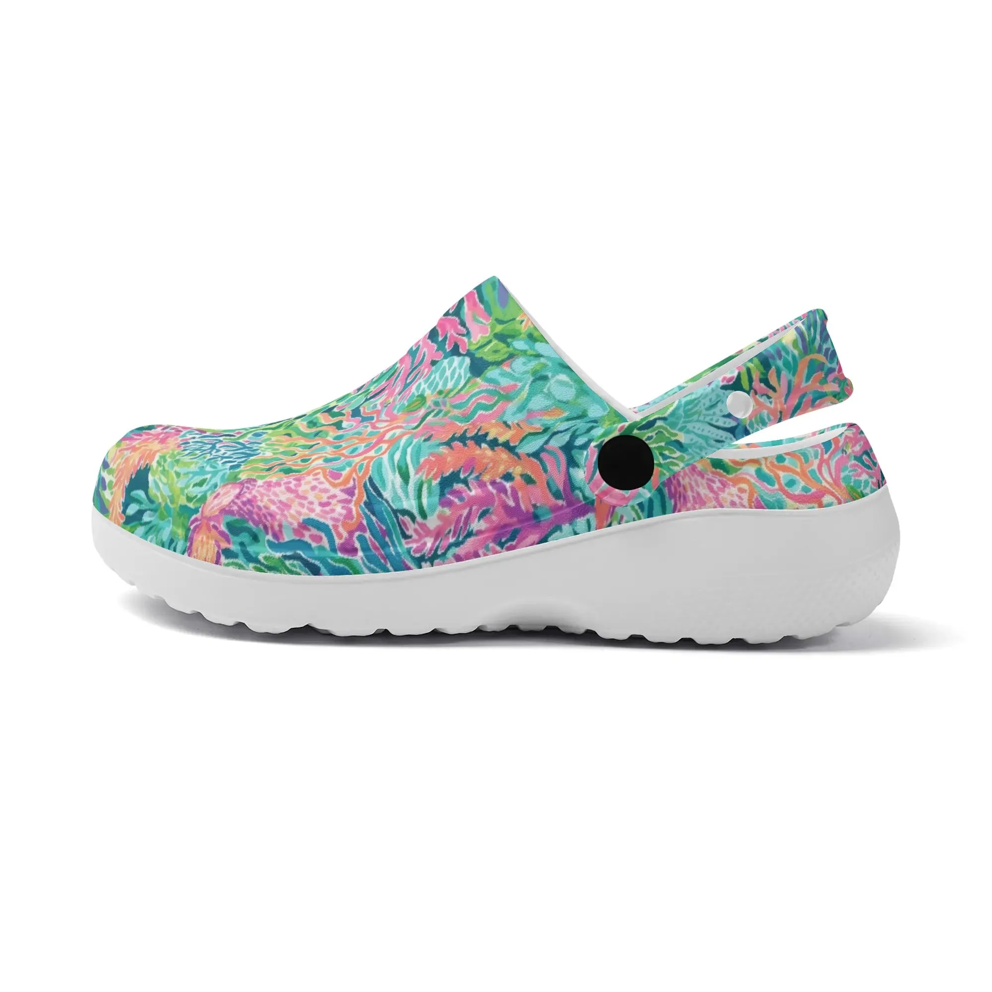 Submerged Spectrum: Vibrant Watercolor Depiction of Underwater Coral Casual Lightweight Slip On Nurse Style Clogs