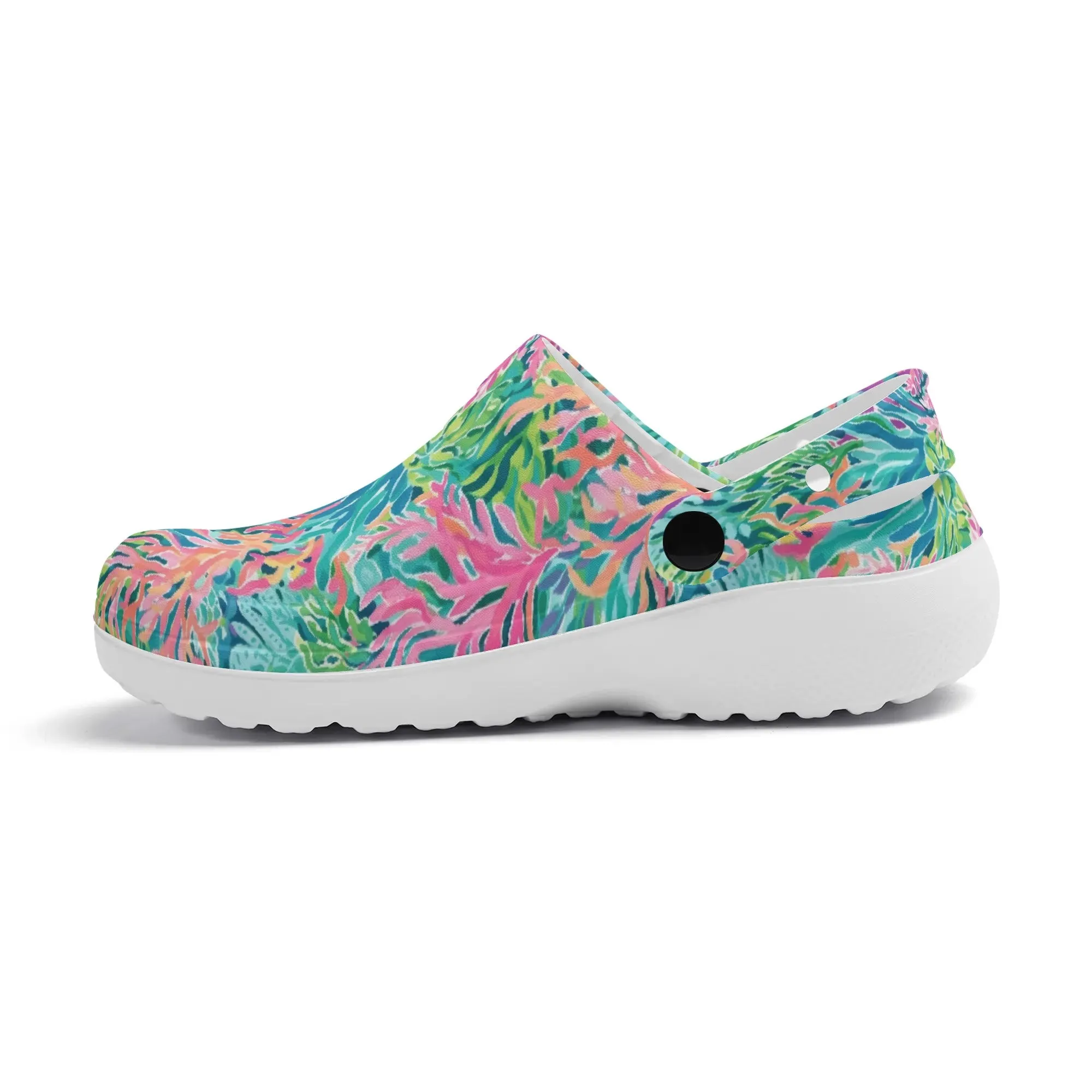 Submerged Spectrum: Vibrant Watercolor Depiction of Underwater Coral Casual Lightweight Slip On Nurse Style Clogs