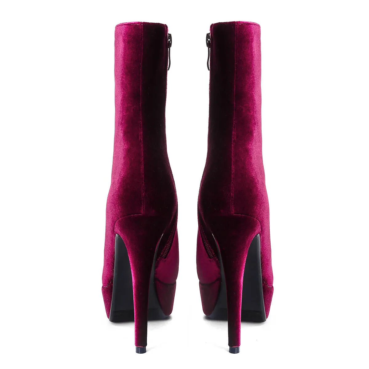 Wine Red Suede Platform High Heel Ankle Boots