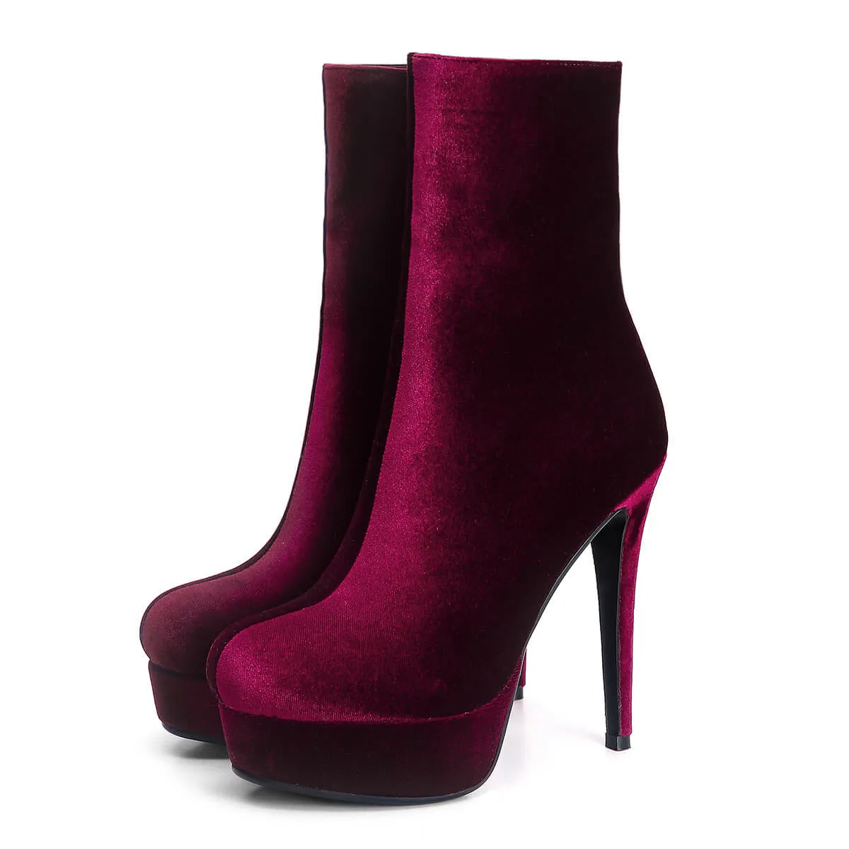 Wine Red Suede Platform High Heel Ankle Boots