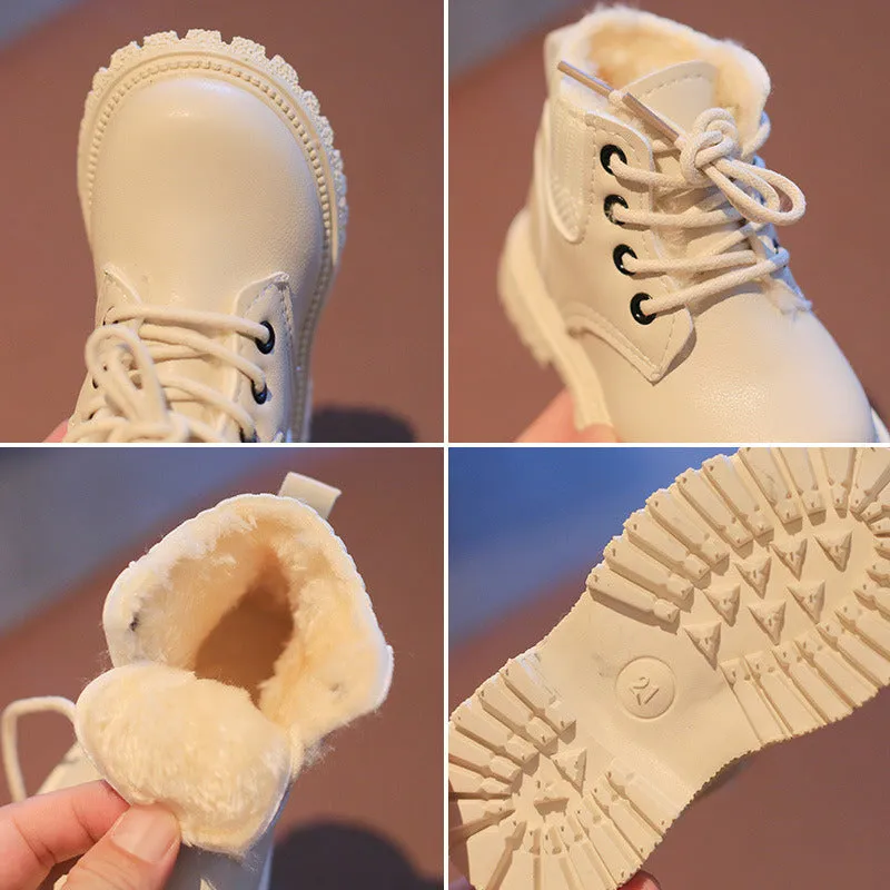 Winter Plush Kids Martin Boots Fashion Leather Shoes