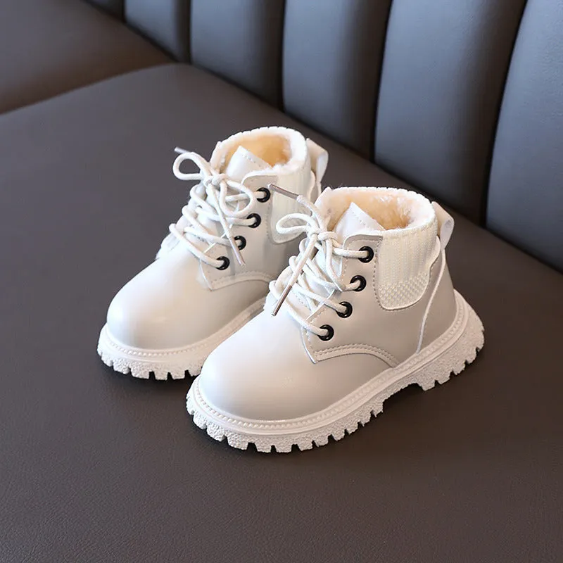 Winter Plush Kids Martin Boots Fashion Leather Shoes