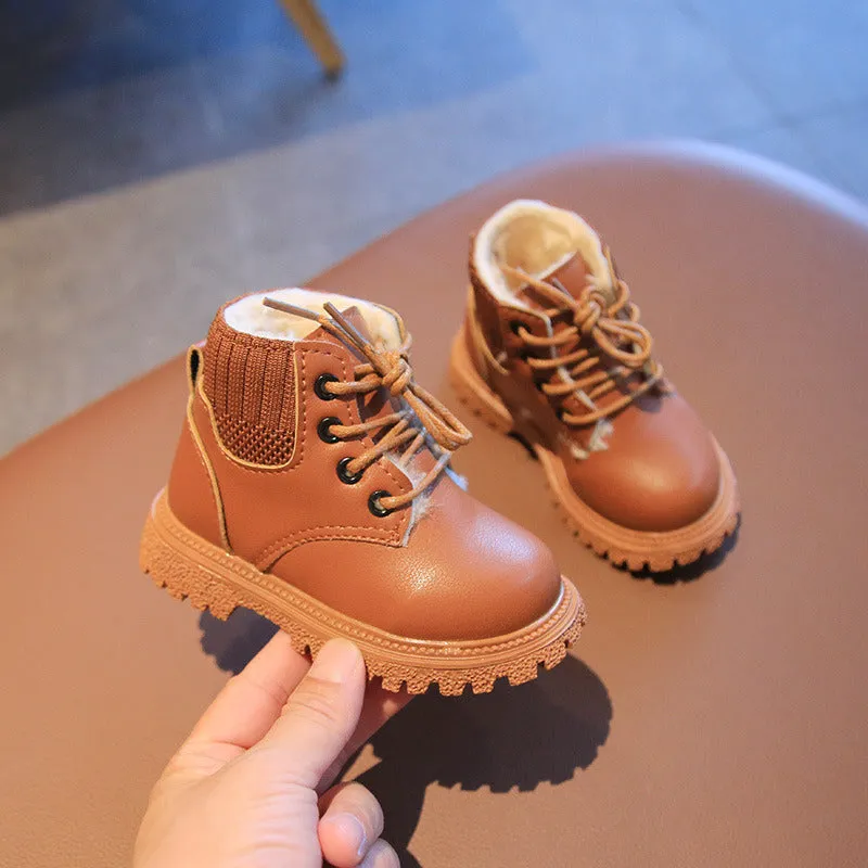 Winter Plush Kids Martin Boots Fashion Leather Shoes