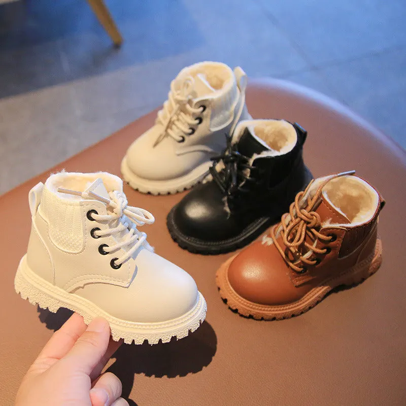 Winter Plush Kids Martin Boots Fashion Leather Shoes