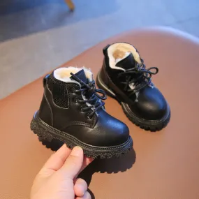 Winter Plush Kids Martin Boots Fashion Leather Shoes