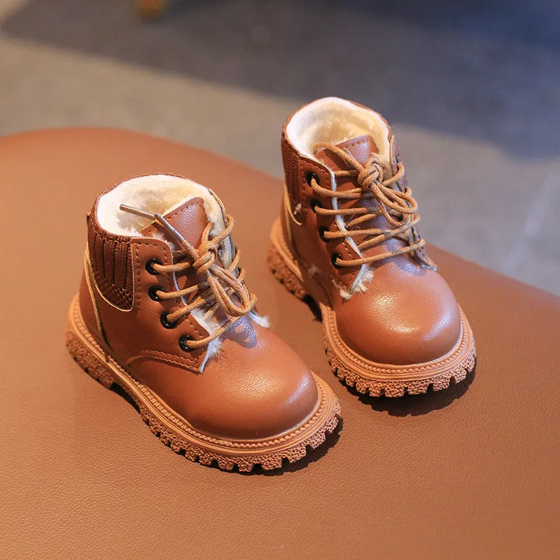 Winter Plush Kids Martin Boots Fashion Leather Shoes